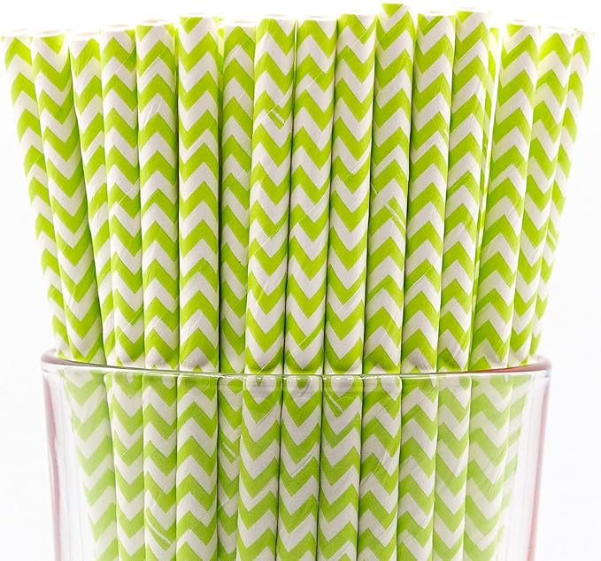 Pack of 900 Green Chevron Biodegradable 4-Ply Paper Drinking Straws by Stephanie+Imports