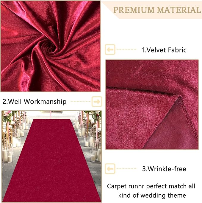 MODFUNS Aisle Runners for Weddings Burugndy Aisle Runner Rug 4FTx20FT Wedding - Image 3