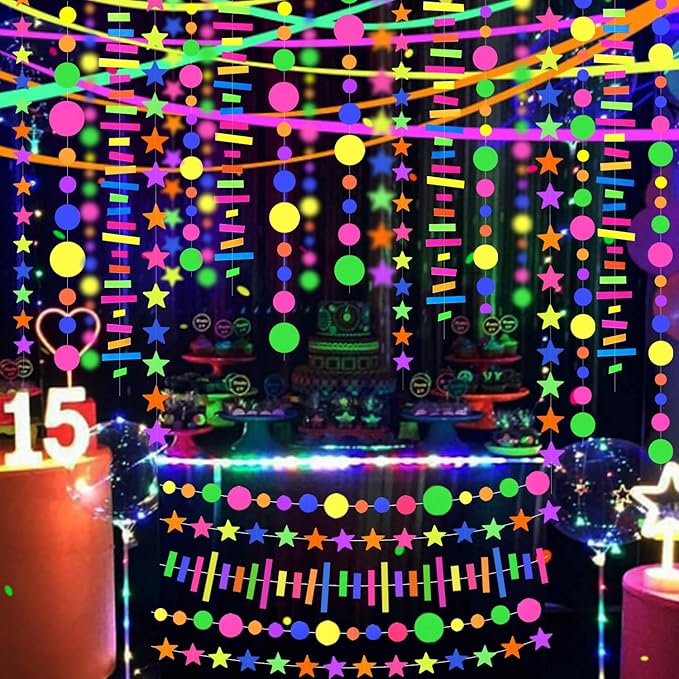 60feet UV Neon Paper Garland Stripe Neon Streamers Black Light Neon - Image 8