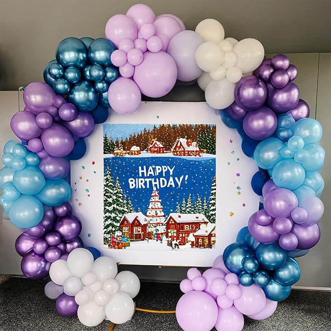 Blue Purple Snowflake Balloons Set, 12 Inch Metallic Blue Purple Balloon - Image 3