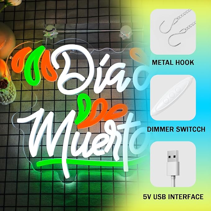 Mexican Dia De Los Muertos Neon Sign Day of the Dead Neon Sign Dimmable LED - Image 4