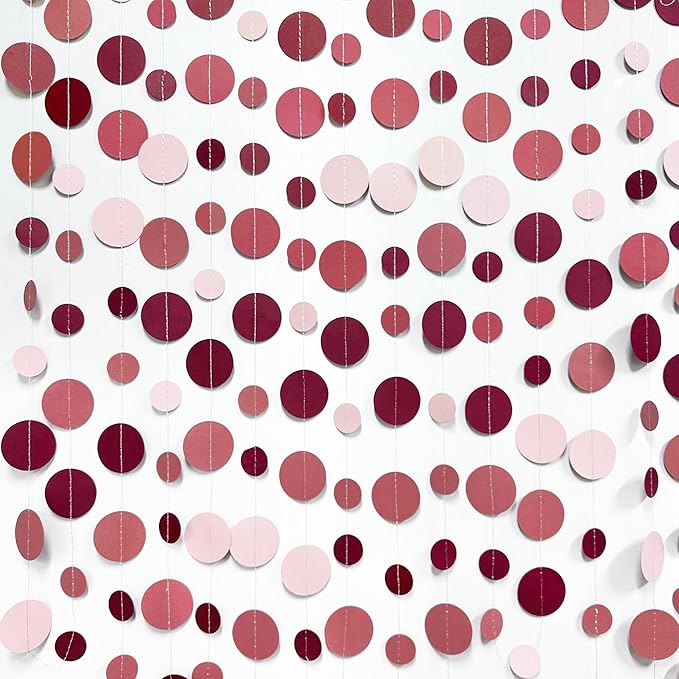 Burgundy Dusty Pink Decorations Circle Dot Garland Maroon Pink Hanging Polka - Image 3