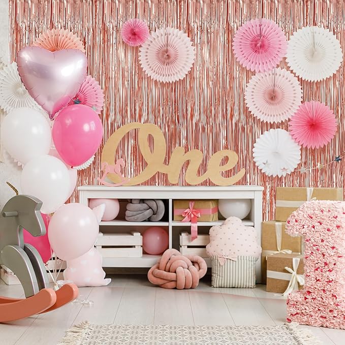 Crosize 7 Pack 3.3 x 9.9 ft Rose Gold Foil Fringe, Streamer Backdrop Curtains - Image 4