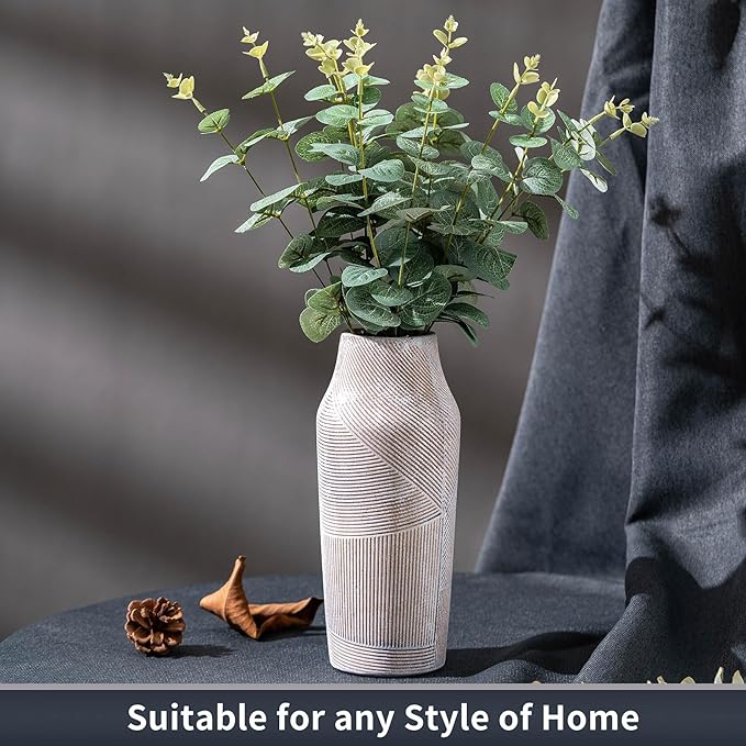Vintage Ceramic Flower Vase, Terracotta Farmhouse Decorative Rustic Stone Clay - Image 5