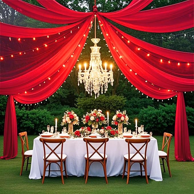 FUHSY Red Ceiling Drapes for Wedding Ceiling Drapes 5x20 FT 4 Panels Ceiling - Image 5
