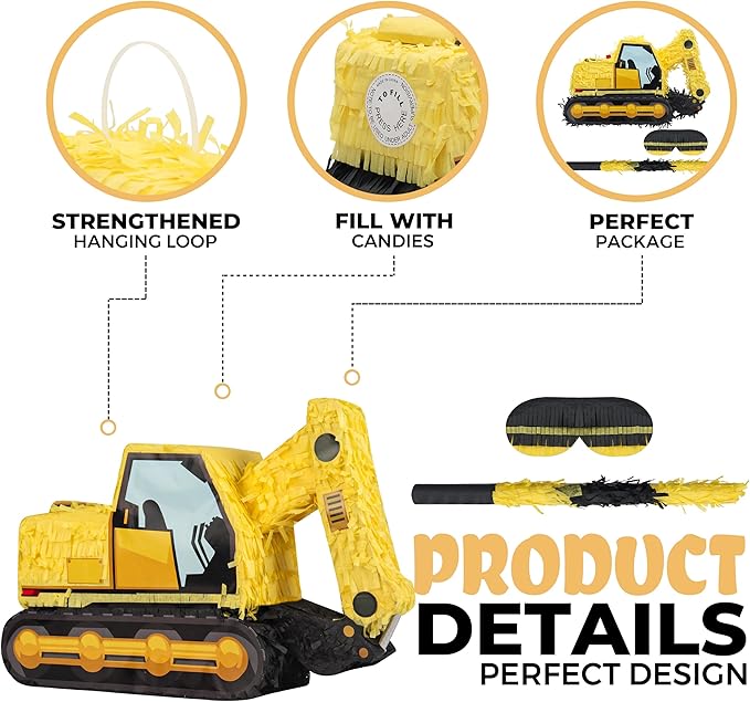 Excavator Pinatas Bundle with a Blindfold and Bat, Pinata - Image 3