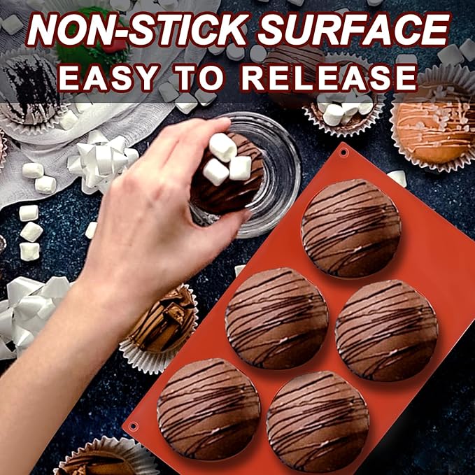 3 Pack Extra Large 5-Cavity Semi Sphere Silicone Molds, Half Sphere Baking Mold - Image 2