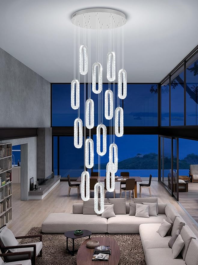 H138 Large Chandelier for High Ceiling, Modern 16-Rings Crystal Chandeliers for - Image 2