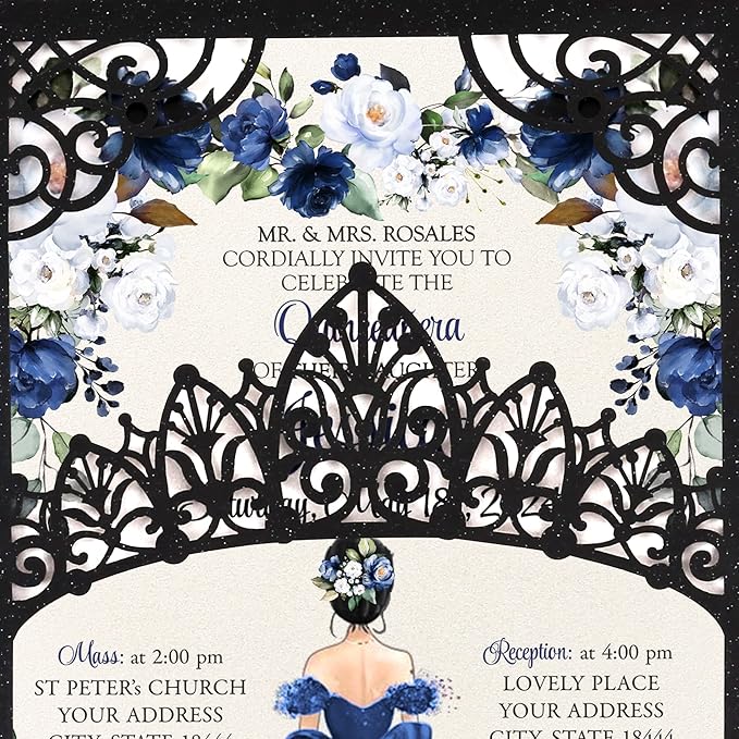 50Pcs Navy Blue Crown Invitations - Image 4