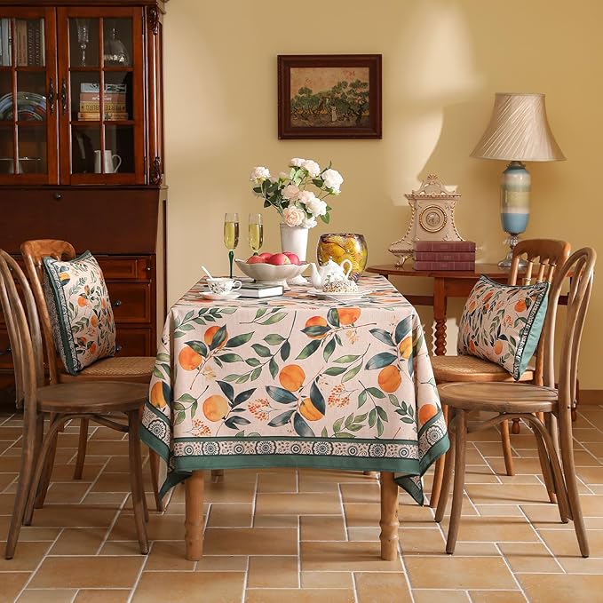 patdrea Designer Vintage Linen Long Rectangle Table Cloth, Framhouse Oranges - Image 3