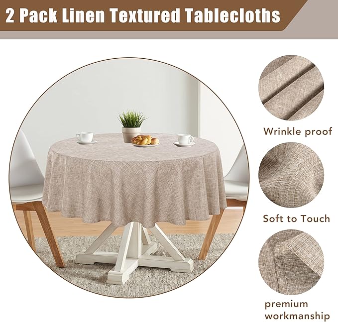 Fitable Faux Linen Round Tablecloths 60 Inches - Image 5