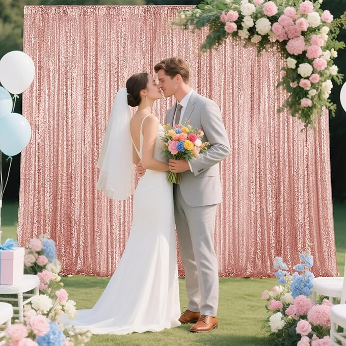 Rose Gold Sequin Backdrop Curtain 2 Pieces 2FTx8FT Glitter Photography Backdrop - Image 7