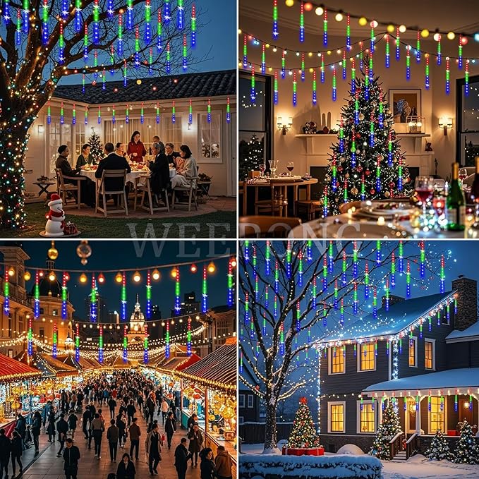 Meteor Shower Outdoor Christmas Lights 32 Tube 768LEDs Snow Falling Rain - Image 2