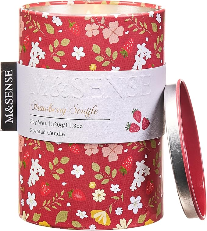 M&SENSE Strawberry Souffle Scented Candle, Medium Jar Candle 11.3oz Natural Soy by MSENSE