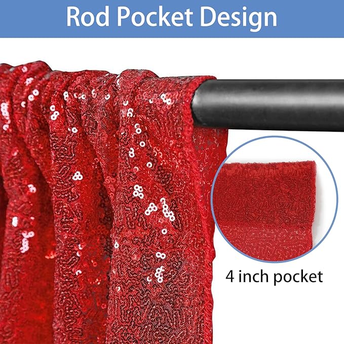 Hahuho Red Sequin Backdrop Curtain, Party Decoration（4 Panels, 2FT x 8FT - Image 2