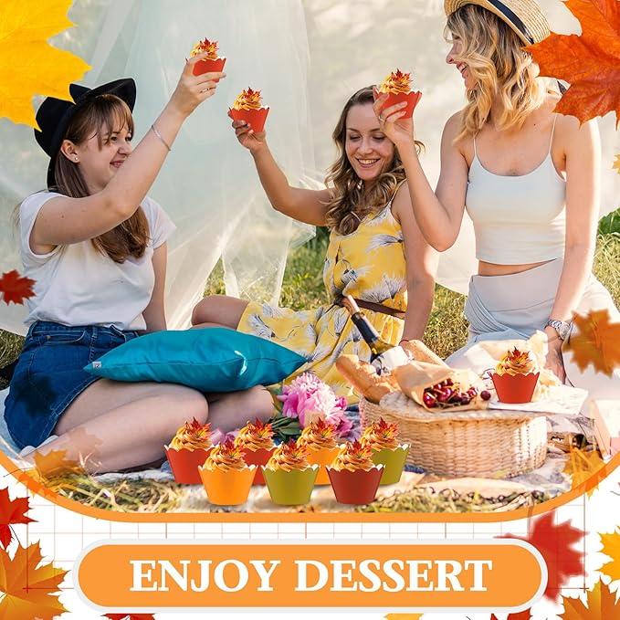 Domensi 100 Pcs Fall Cupcake Wrappers Rustic Cupcake Liners Thanksgiving Baking - Image 6