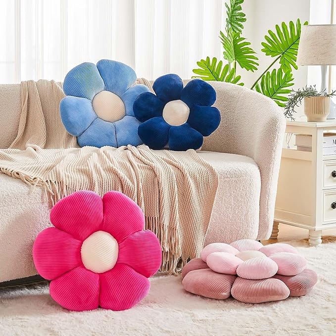 Dusty Blue Flower Pillow, 14.9" Cute Flower Shaped Floor Pillow, Aesthetic - Image 3