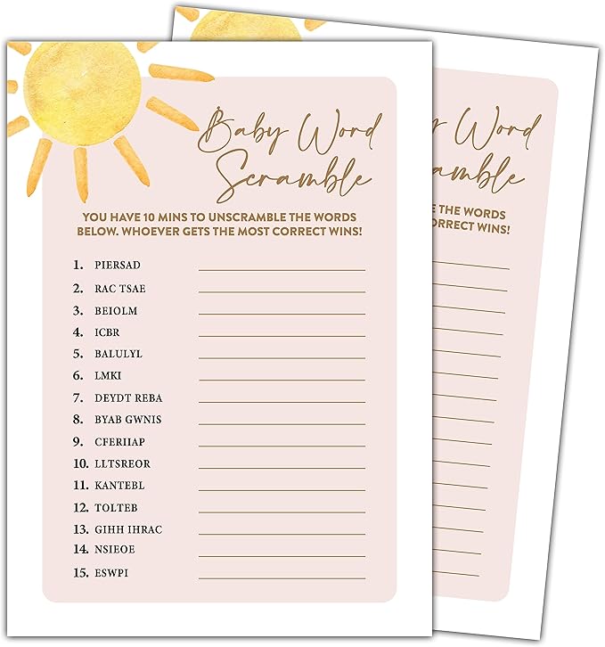 Boho Sunshine 30 Baby Word Scramble Game Cards by YSTEP