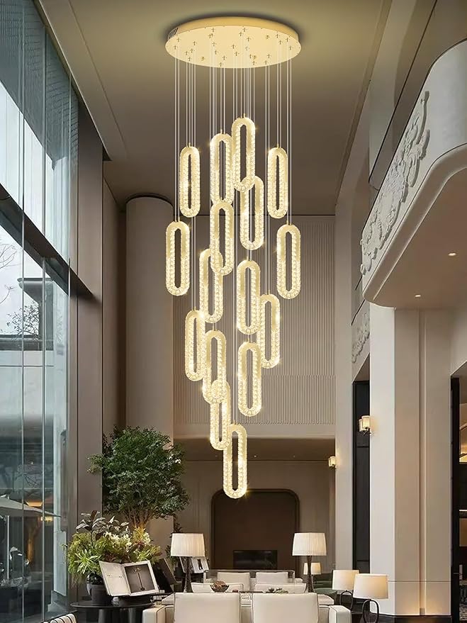 H138 Large Chandelier for High Ceiling, Modern 16-Rings Crystal Chandeliers for by Ykolupty