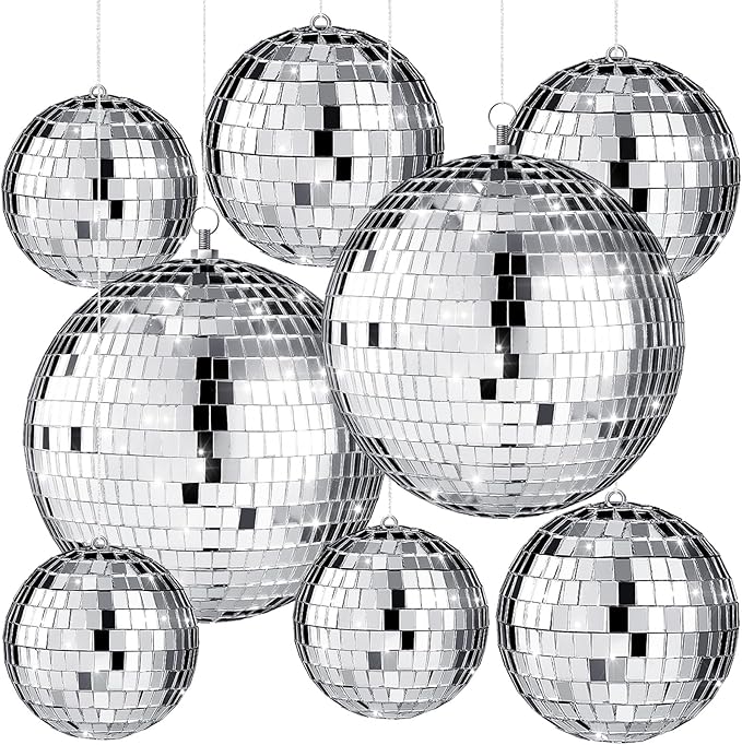 Haull 8 Pcs Large Disco Ball Set Silver Mirror Disco Reflective Ball by Kedauud