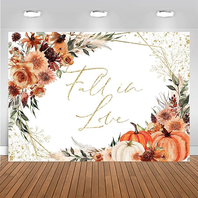 Mocsicka Fall in Love Bridal Shower Backdrop Boho Autumn Leaves Pumpkin Briddal - Image 4