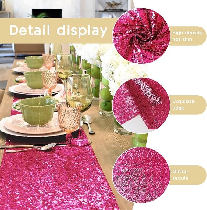 6 Packs 12 x 72 inches Sequin Table Runner, Hot Pink Glitter Table Runner - Image 5