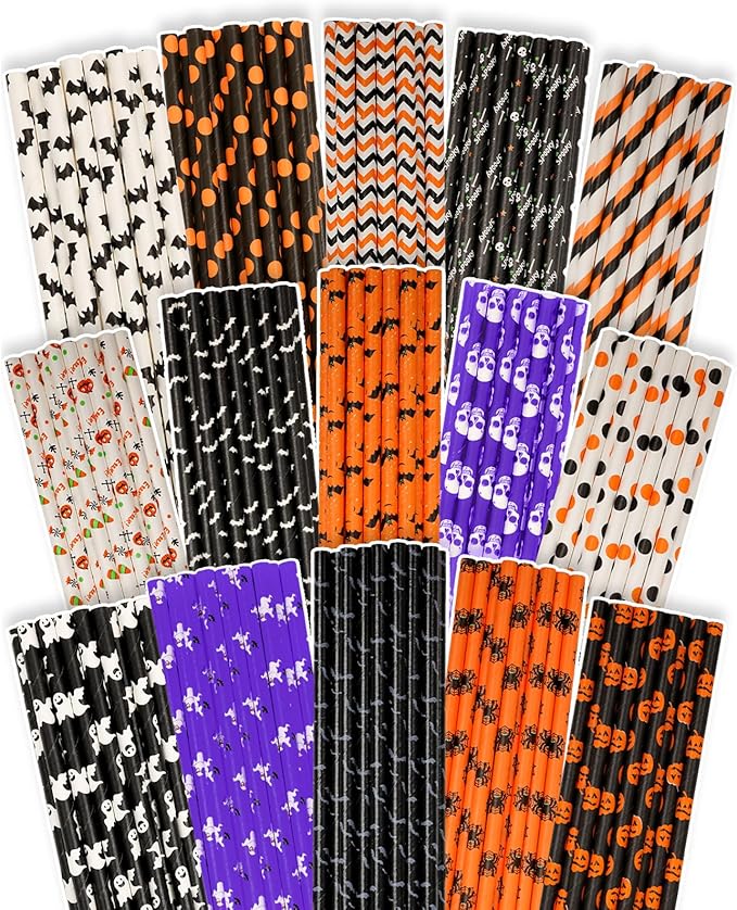 Halloween Paper Straws for Drinking Disposable Straws 150pcs Disposable Straws by Qiqee