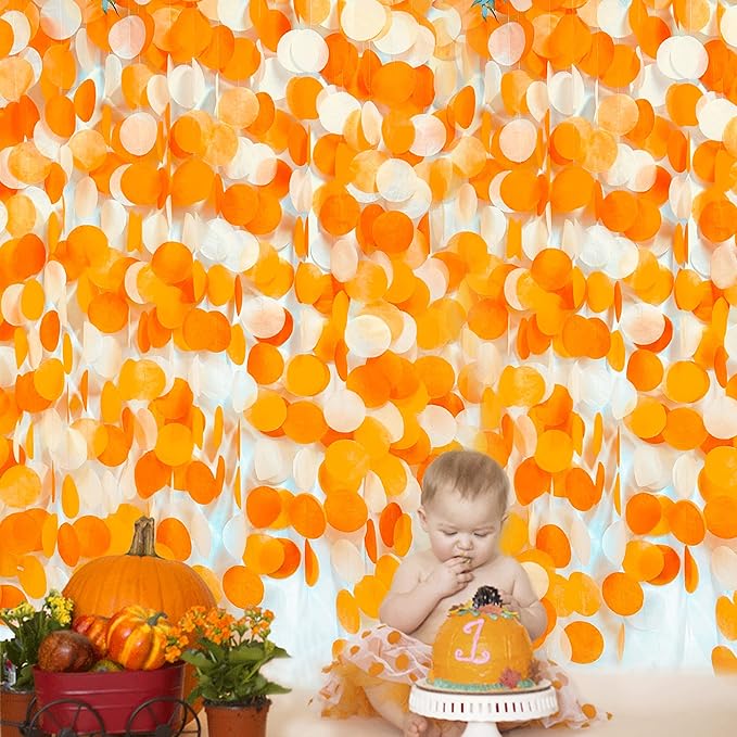 205 Ft Orange Party Decorations Big Circle Dots Backdrop Garland Ombre Orange - Image 5