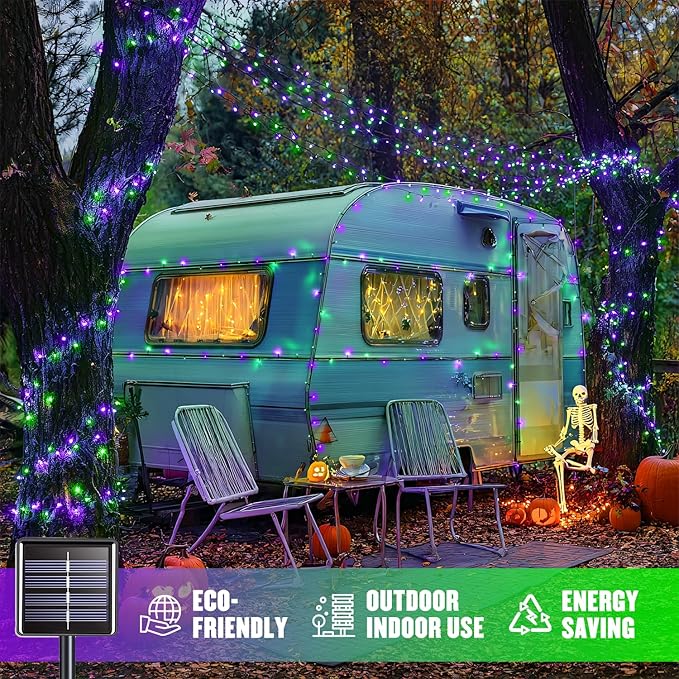 JMEXSUSS Purple and Green Halloween Lights, Total 66 FT 200 LED Solar Halloween - Image 6