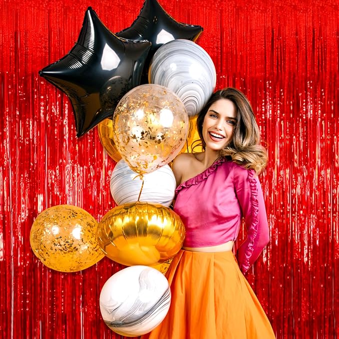 3 Pack Red Foil Fringe Curtain Backdrop, 3.28Ft x 8.2Ft Metallic Tinsel Foil - Image 4