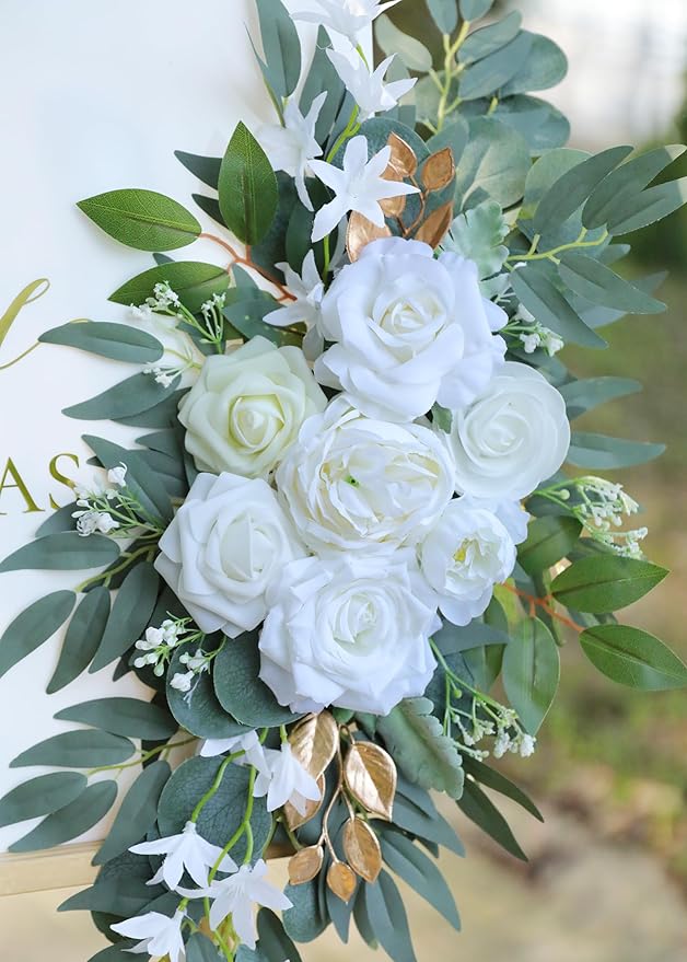 Artificial White Wedding Arch Flower Swags Set of 2 - Image 4