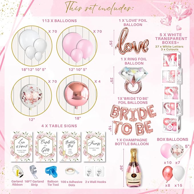 188 pc Pink Bridal Shower Decorations - Image 2