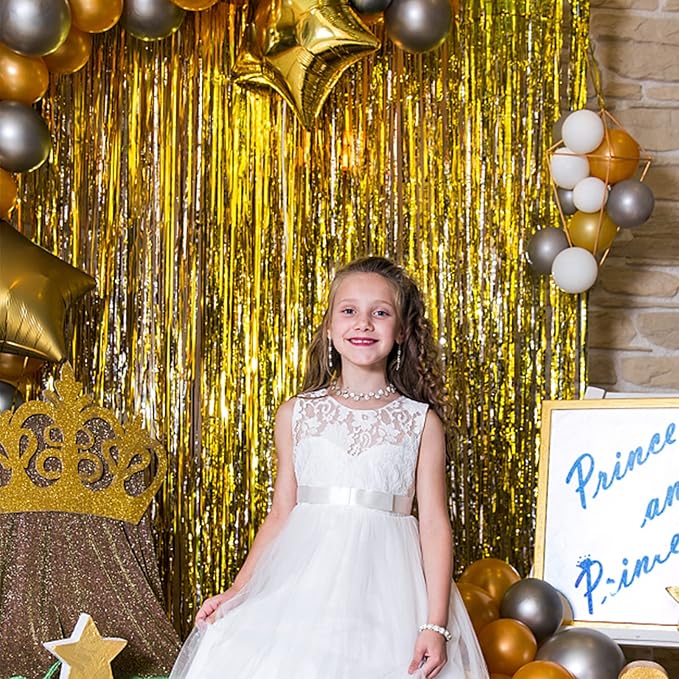 10 Pack Gold Fringe Curtain Backdrop Tinsel Streamers Birthday Party - Image 6