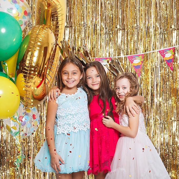 Champagne Gold Metallic Tinsel Foil Fringe Curtains, 2 Pack 3.3x8.3 Feet Party - Image 5