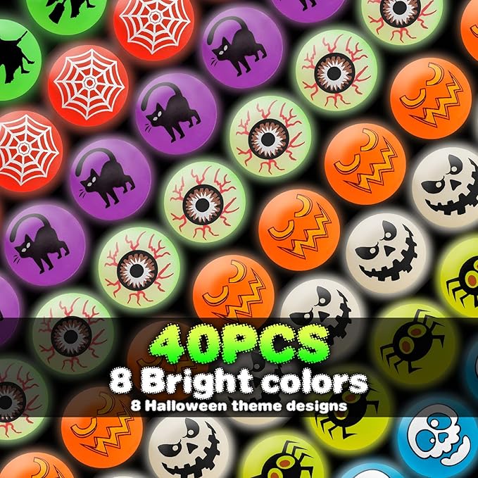 40 Glow in The Dark Bouncing Balls, Halloween Party Favors Supplies, 8 - Image 2