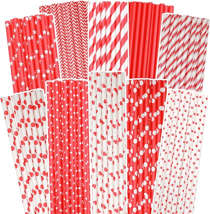 Red Paper Straws for Drinking Red Disposable Straws 150pcs Disposable Straws by Qiqee