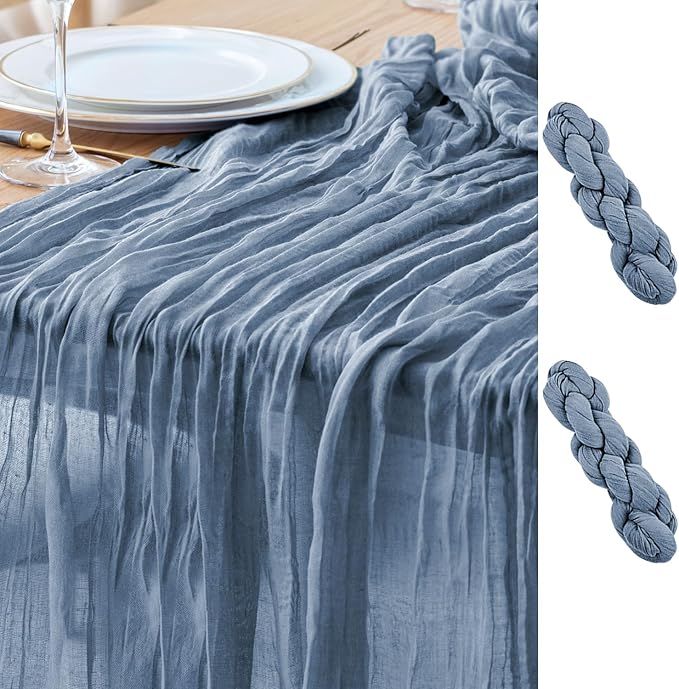 Asee'm 2pcs Cheesecloth Table Runner 120 Inches Dusty Blue Boho Gauze Cheese by Aseem