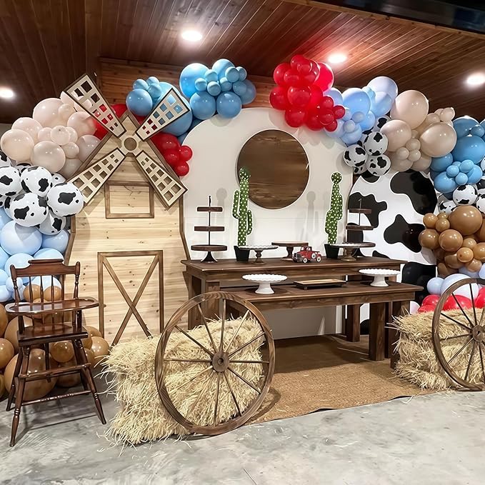 Cowboy Western Balloons, 12inch Cow Print Retro Coffee Brown Slate Dusty Blue - Image 5
