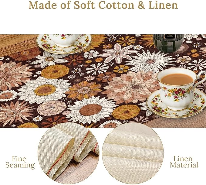 Boho Floral Table Runner, Vintage Country Farmhouse Daisy Flowers Modern - Image 7