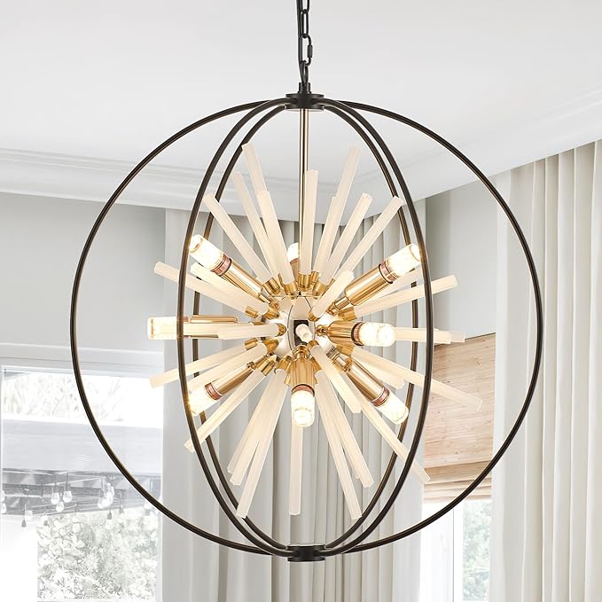 23.6" Black Gold 12-Light Globe Sputnik Chandelier Modern Adjustable Hanging by TACDANDM