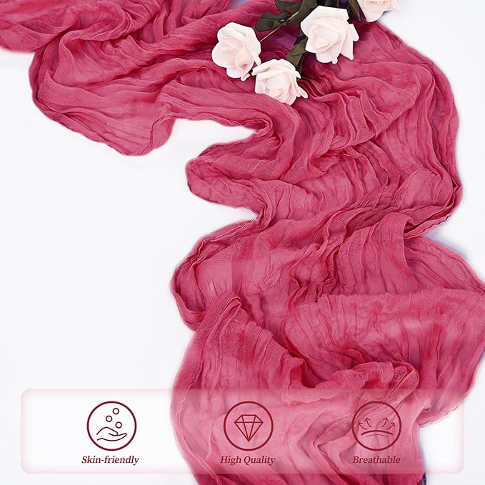 Hot Pink 12 Pack Cheesecloth Table Runner 10FT Boho Fabric Rustic Cheese Cloth - Image 5