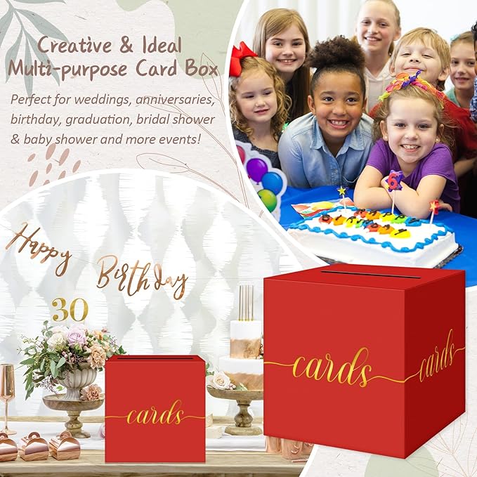 QIKSION Red Graduation Card Box, Wedding Reception, Baby Shower - Image 6