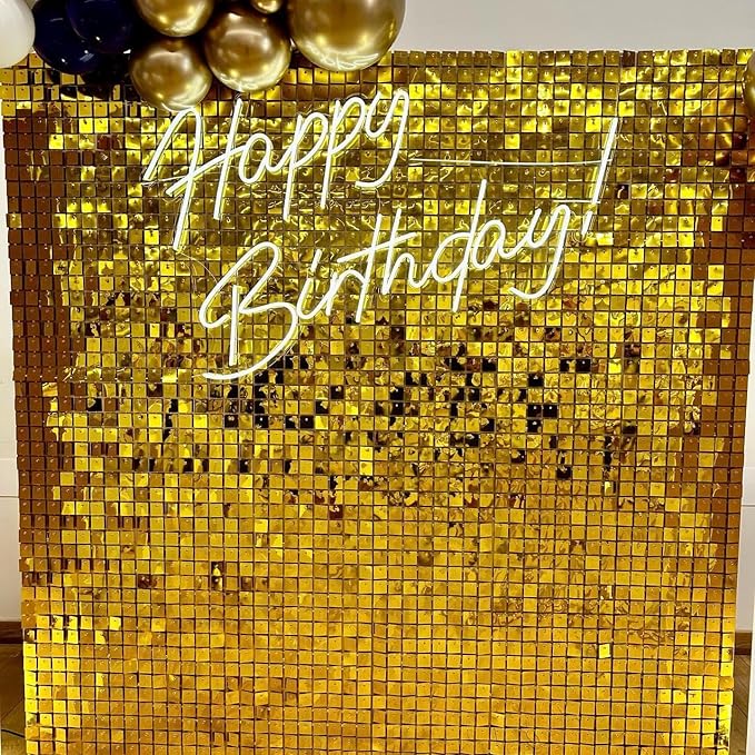 Qcity Gold Shimmer Wall Backdrop 36PCS, Square Sequin Glitter Backdrop Panel - Image 7