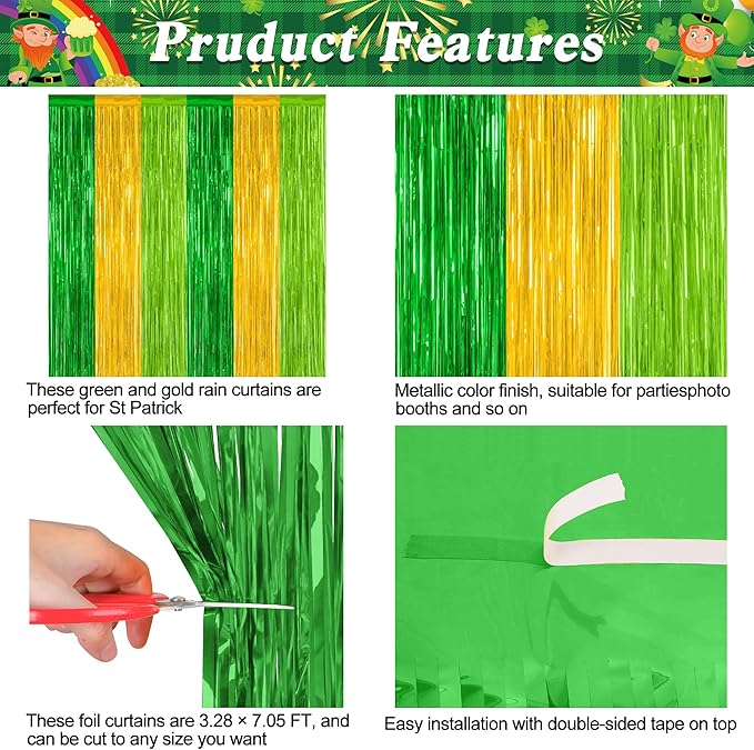 2 Pack St Patrick Party Decorations, 3.28 FT x 7.05 FT Green Gold Light Green - Image 4