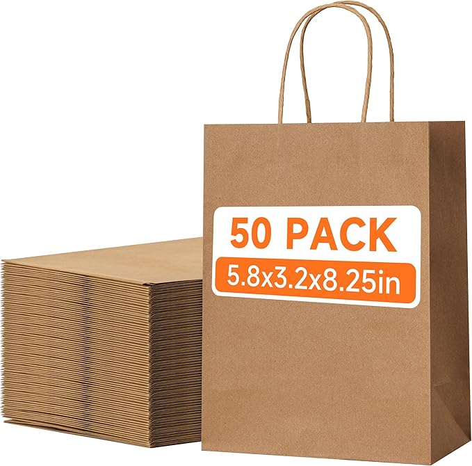 50 Pack Small Brown Paper Gift Bags by METAPRINT