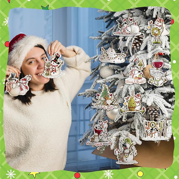 Suzile 36 Pcs Christmas Wooden Ornaments Cute Snowman Christmas Decoration - Image 6