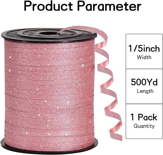 BEISHIDA 500 Yards Rose Gold Glitter Ribbon Curling Crimped, Glitter Ribbon - Image 2