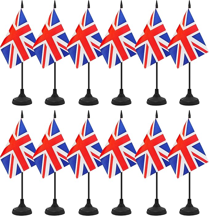 12 Pack UK Desk Flag Set, Britain Table Office Flag, Small Miniature Desktop by Unknown