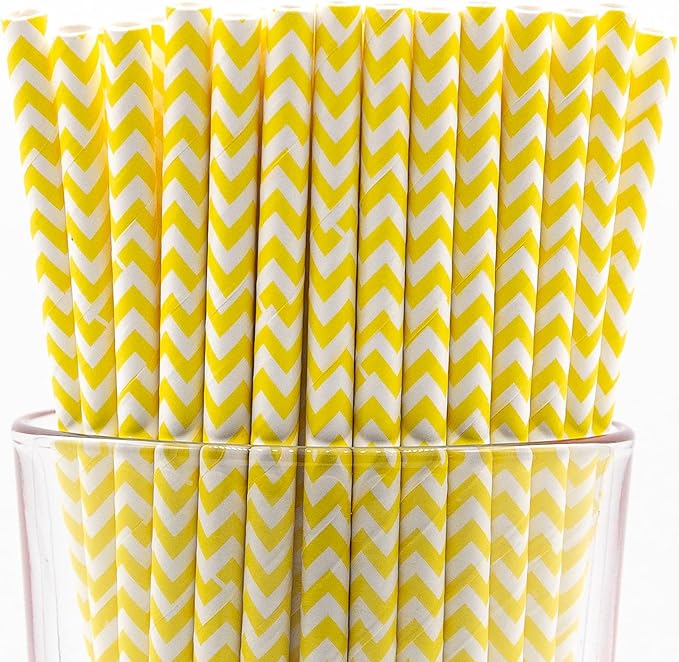 Pack of 900 Yellow Chevron Biodegradable 4-Ply Paper Drinking Straws by Stephanie+Imports