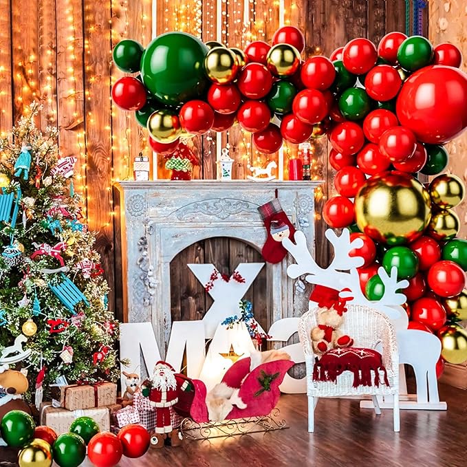 Red Green and Gold Balloon Garland Kit - Image 4